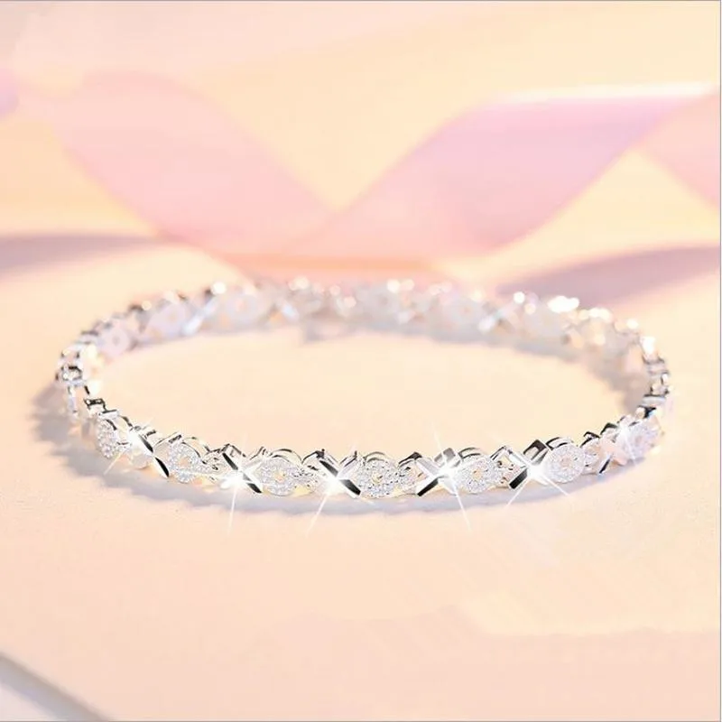 

2019 Top Quality 925 Sterling Silver Bracelets For Women Wedding Accessories Lady Fahsion Zircon Geometric Bracelet Girl Gift