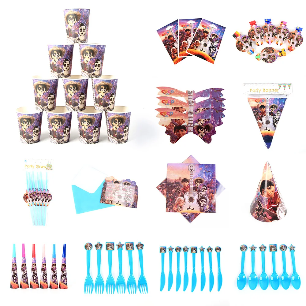 

Party Tableware Set for kids Miccaihuitl COCO Party Supplies Miguel Kids Birthday Party Decoration Paper Plate cup