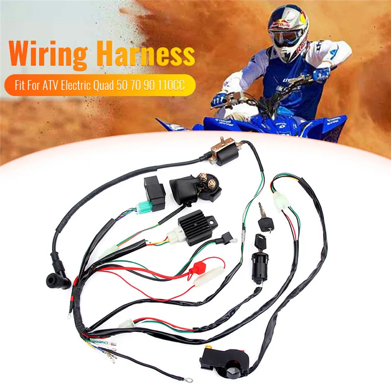 

CDI Wire Harness Stator Asembly Wiring Fit For ATV Electric Quad 50 70 90 110CC With Rectifier Ignition Key Coil CDI Unit Kill