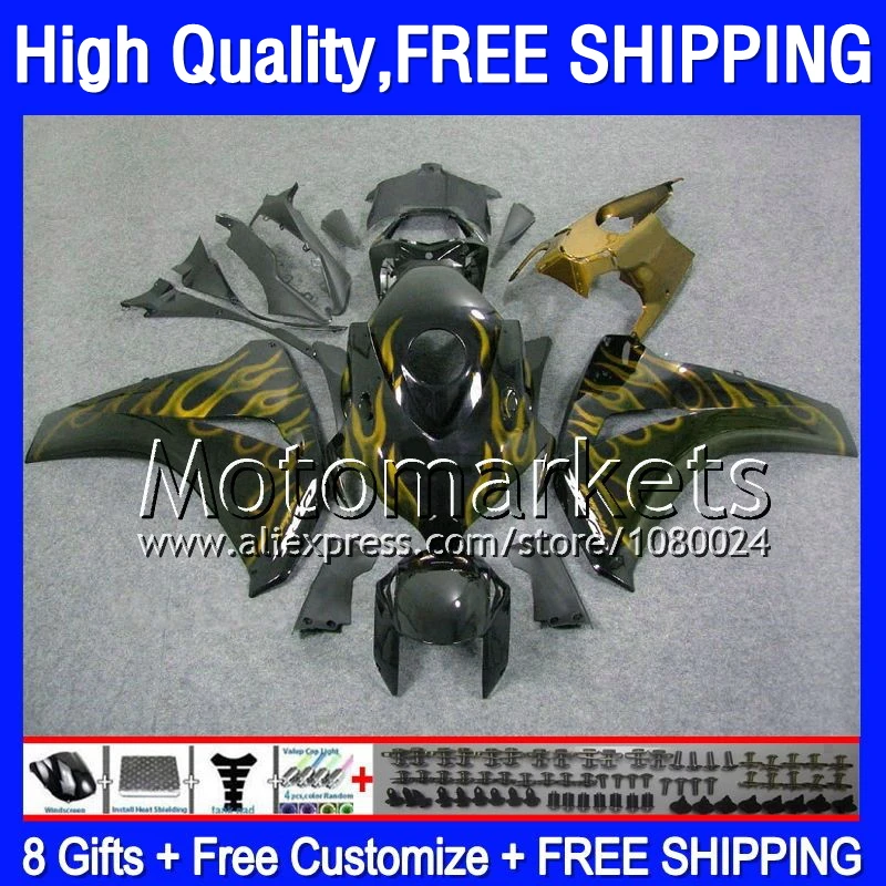 8Gifts For HONDA Gold flames CBR 1000RR 1000 RR 2008 2009 2010 2011 40MK65 CBR1000 08-11 CBR1000RR 08 09 10 11 Fairing | Автомобили и