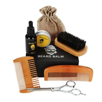 

Beard Care Shave Set With Bread Oil,Balm,Brush,Comb,Scissors And Bag Kits Shaping Mustache Moisturizing Trimming Beard Care Sets