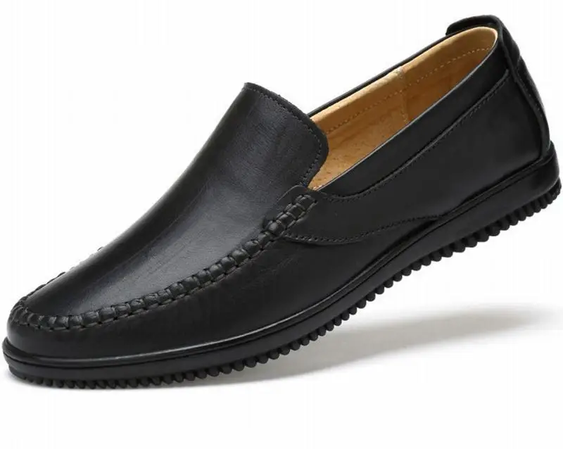Большие размеры; модная мужская обувь из натуральной кожи; мужская обувь на плоской подошве высокого качества ручной работы; сезон лето-осень-зима; лоферы на мягкой подошве; размеры 38-46 - Цвет: black leather shoes