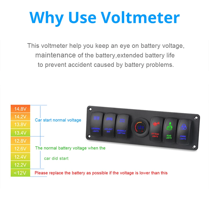 ВКЛ-ВЫКЛ 6 банд Led кулисный переключатель панель Выключатель морской Кулисный панель лодка автомобиль грузовик+ светодиодный вольтметр Водонепроницаемый