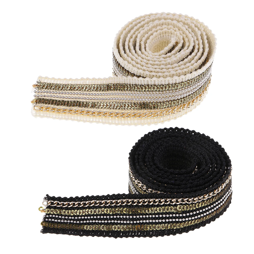 

2 Yard Beaded Sequin Lace Trim Embroidery Band Applique Clothes Patches for DIY Sewing Decoration, Beige & Black, 25mm