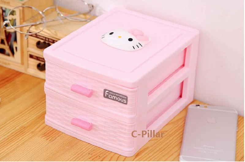 New Double Drawer Box Lovely Hello Kitty Pattern Storage Boxes