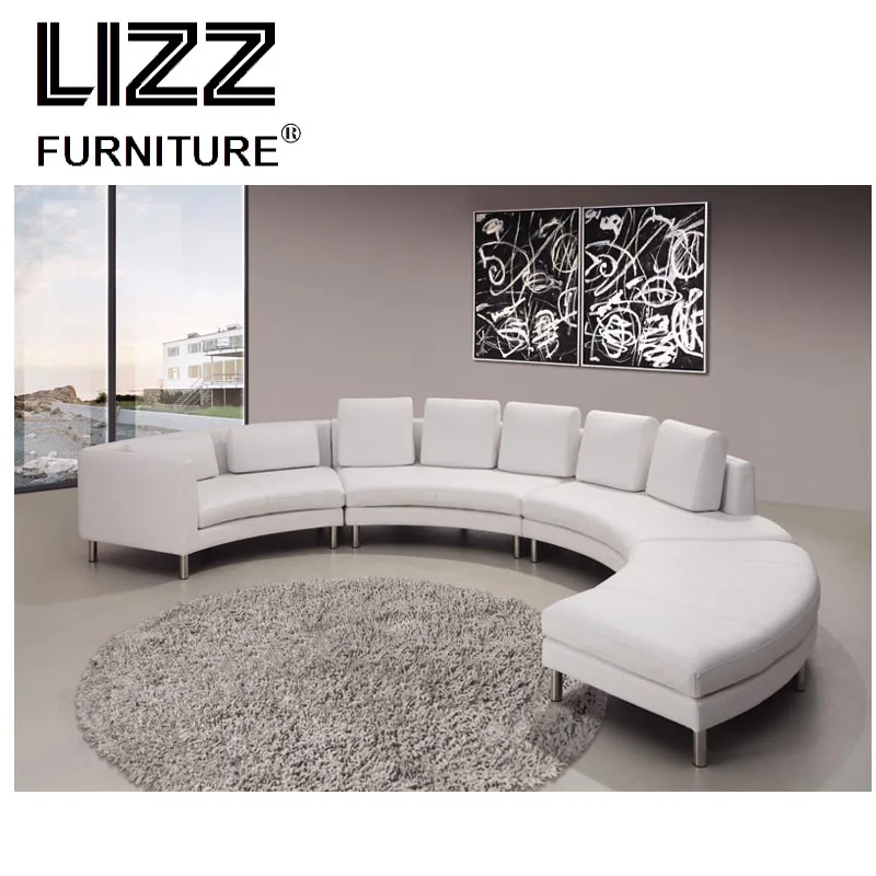 

Lizz circular sleeper sectional sofa fashional genuine modern sofa set lounge furniture white high quality leather sofa