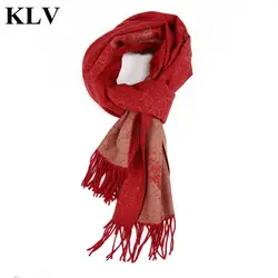 KLV Double Sided cotton Jacquard Scarf Wraps women national styles shawl winter warm cashmere scarves lady pashmina with tassel