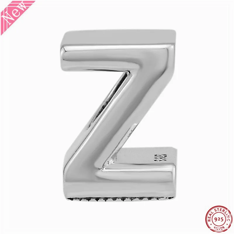 NEW 925 Sterling Silver Letter Z Charm Beads Embossed with Hearts & Dots DIY Fit PANDORA Charms for Women Jewelry Making LE017-Z
