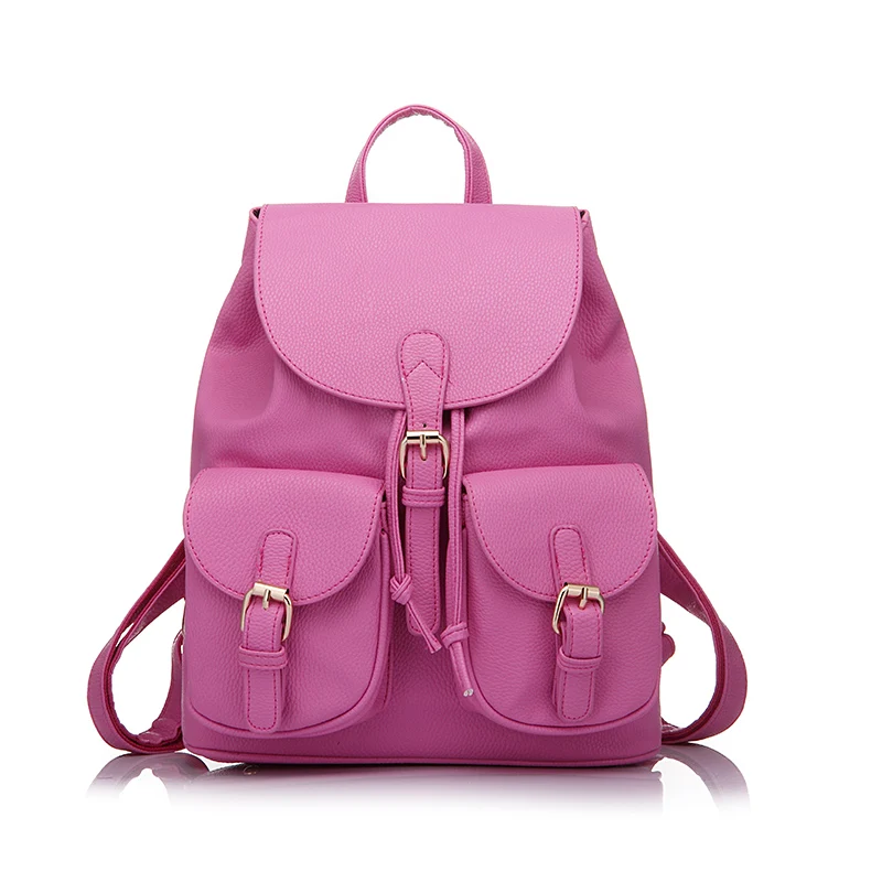 Женский школьный рюкзак из искусственной кожи PU Lovevook, ранец школьный для девочек подростков с двумя твердыми карманами, розовые портфели школьные с застежкой шнурка для всех сезонов - Цвет: Ярко-розовый