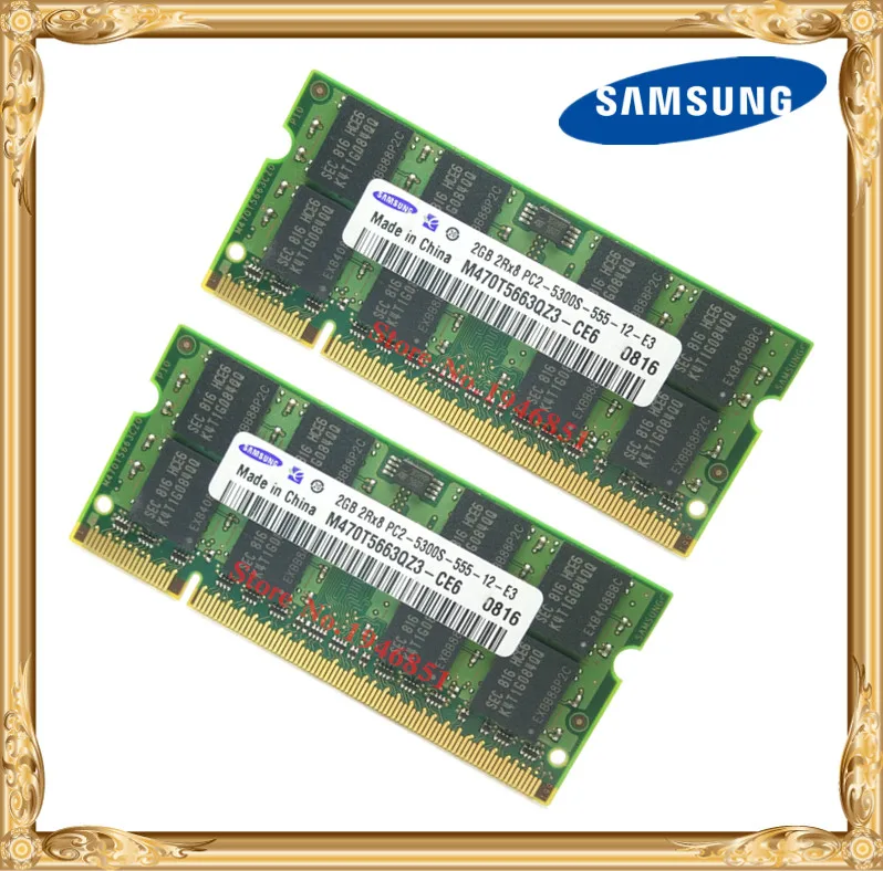  Samsung Laptop Memory 4GB 2x2GB 667MHz PC2-5300 DDR2 Notebook RAM 4G 667 5300S 2G 200-pin SO-DIMM F