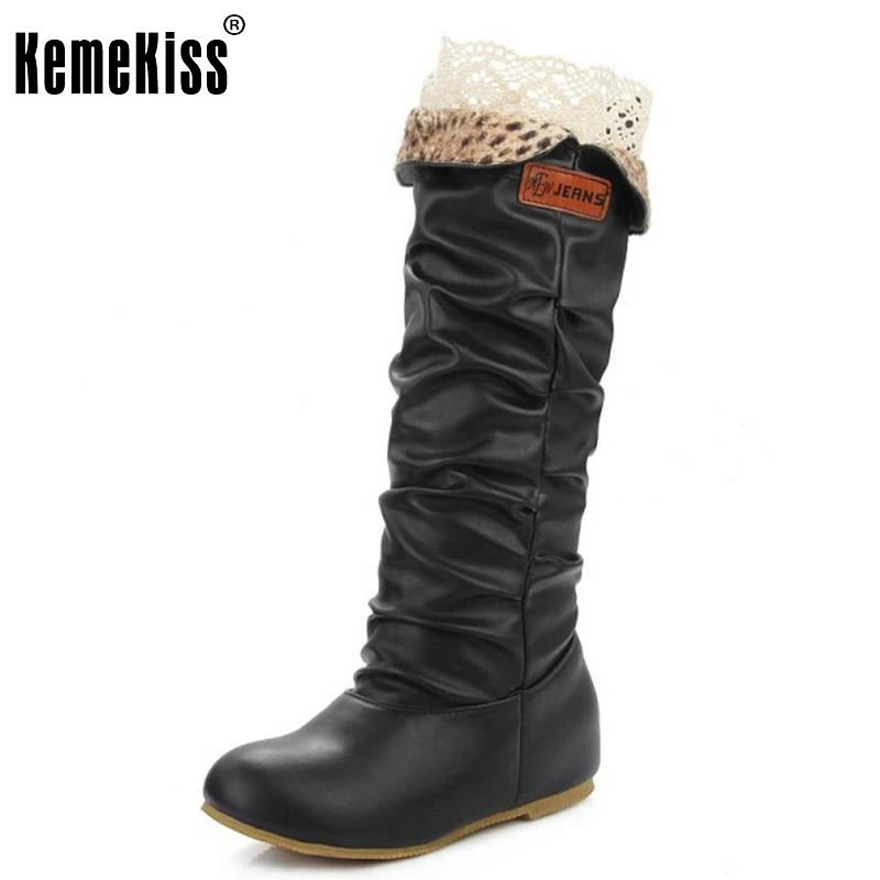 

Size 34-46 Fashion Female Woman Knee High Boots Flat Heel Motorcycle Women Boots Autumn Lace Boots Autumn Winter Shoes