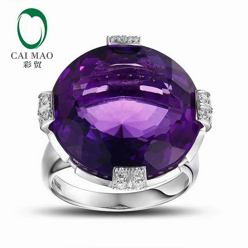 20.08ct Round Flawless Purple Amethyst 14k Gold Gorgeous Diamond Ring