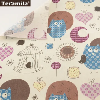

Cartoon Owls Designs TERAMILA Home Textile Linen Fabric 145cm Width Sewing Patchwork Handmade Tablecloth Pillow Curtain