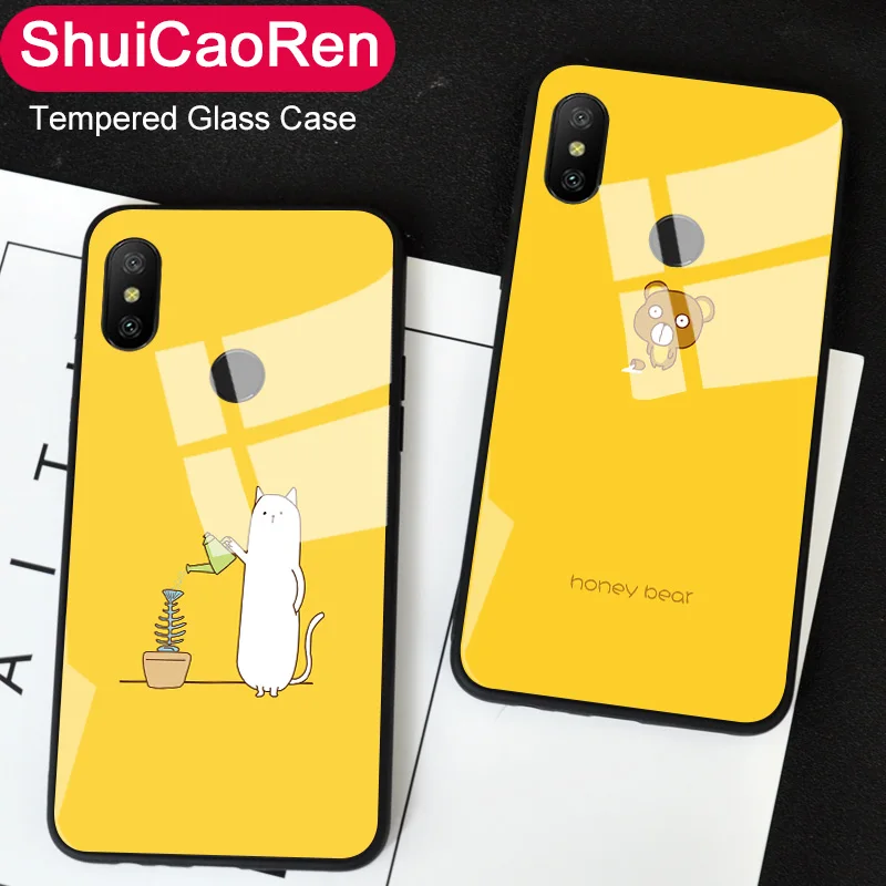 

TPU Soft Silicone Cases For Xiaomi Redmi Note 5 Pro / S2 Animal Bear Cat Tempered Glass Luxury Cover For Redmi Note 6 7 Pro