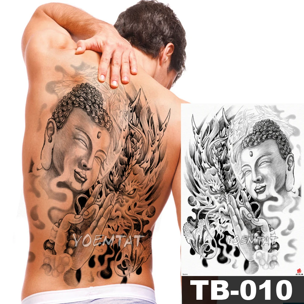 

1 Sheet Big Large Full Back Chest Tattoo Sticker Buddha Rosary beads Dragon Body Art Temporary Waterproof for Women Men Tattoo