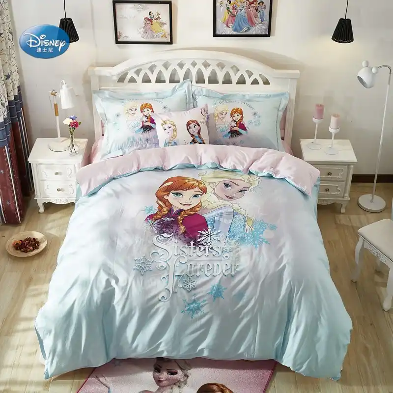 Disney Light Blue Frozen Elsa Anna Bedding Sets Girl S Children S Bedroom Decor 100 Cotton Bedsheet Duvet Cover Set 3 4pcs