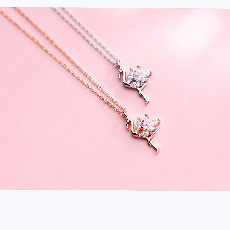 

Elegant Zircon Swan Boho Animal Pendant Necklace 100% 925 Sterling Silver Fine Jewelry Two Colors For Women EY546