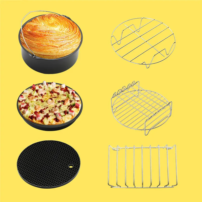 6pcs/set 8 Inch Air Fryer Accessories Set Frying Pan Multi-functional Kitchen Accessory Square Baking Basket | Дом и сад