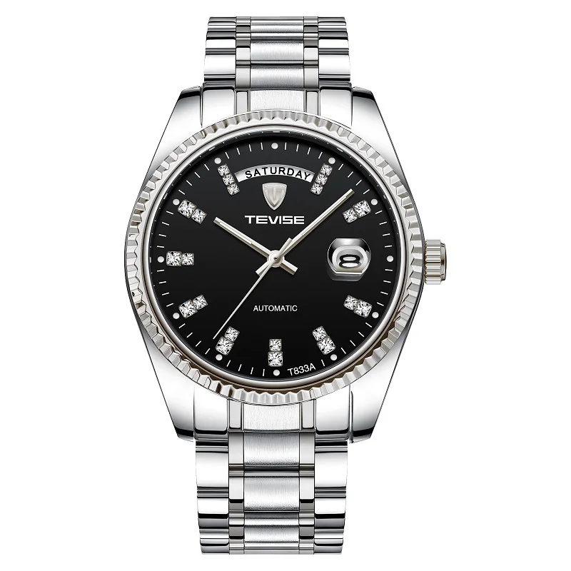 TEVISE Watch Men T833A Men Automatic Watch Rhinestone Scale Date Week Shockproof Waterproof Luminous Hands Mechanical Watch (3)
