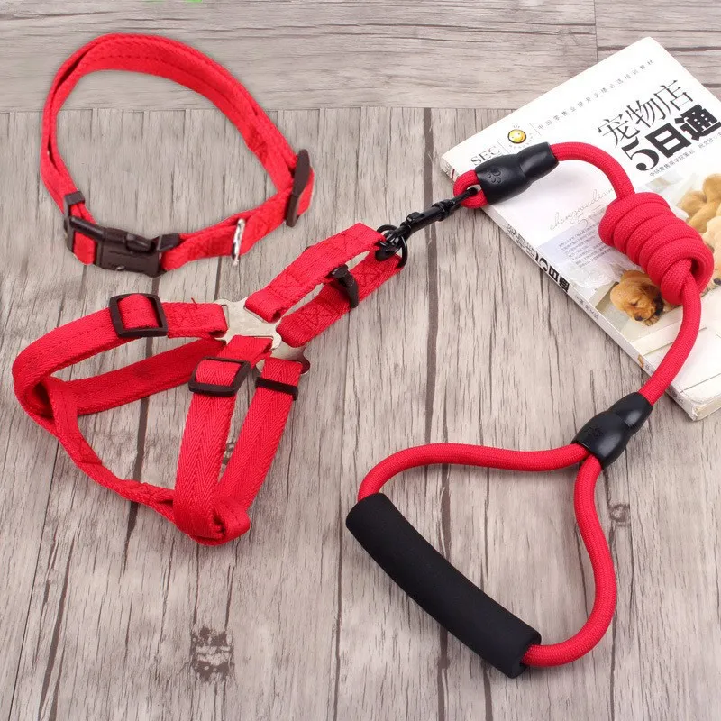 

Pet Products Nylon Dog Collar Harness Leash for Dog 1.2m Lead Leash Adjustable Puppy Chest Strap Pet Collar Harnesses for Dogs