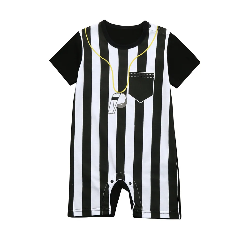 

TELOTUNY Baby Outfits Cotton Newborn Toddler Baby Boys Striped Short Sleeve Football Soccer Referee Romper Jumpsuits Feb16