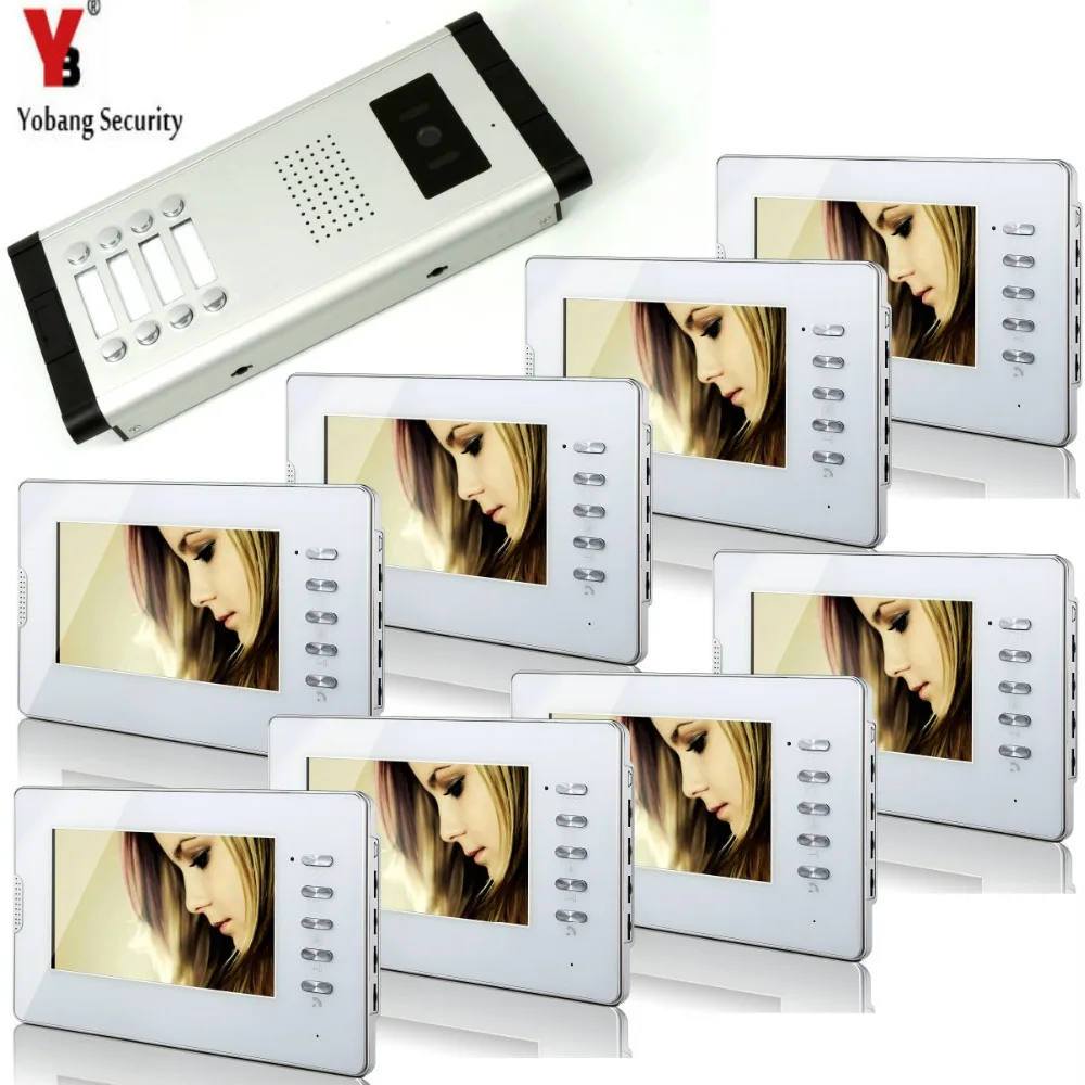 

YobangSecurity 8 Apartments Stable Quality Video Door Phone Entry Intercom System CCD Camera 7inch Indoor Monitor System Unit
