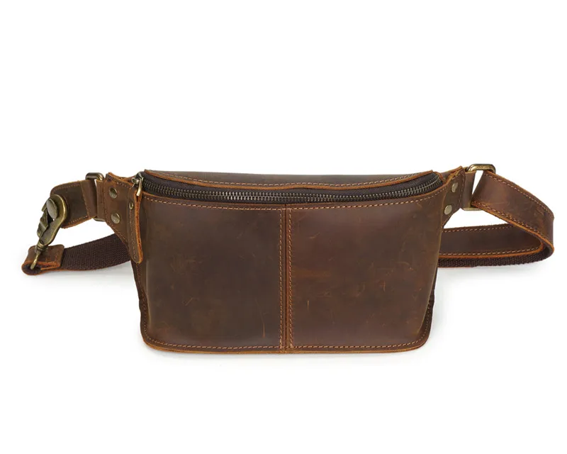 

Nesitu High Quality Vintage Brown 100% Guarantee Thick Real Skin Genuine Leather Women Men Waist Bags Crazy Horse Leather #M8169