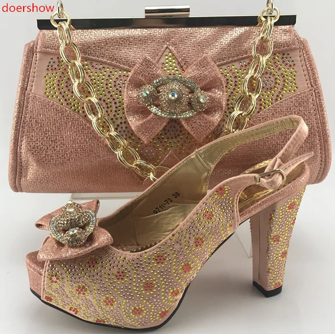 Doershow хорошее качество в африканском стиле обувь для вечеринок и сумка со стразами женские босоножки Каблучки подходящая сумочка для