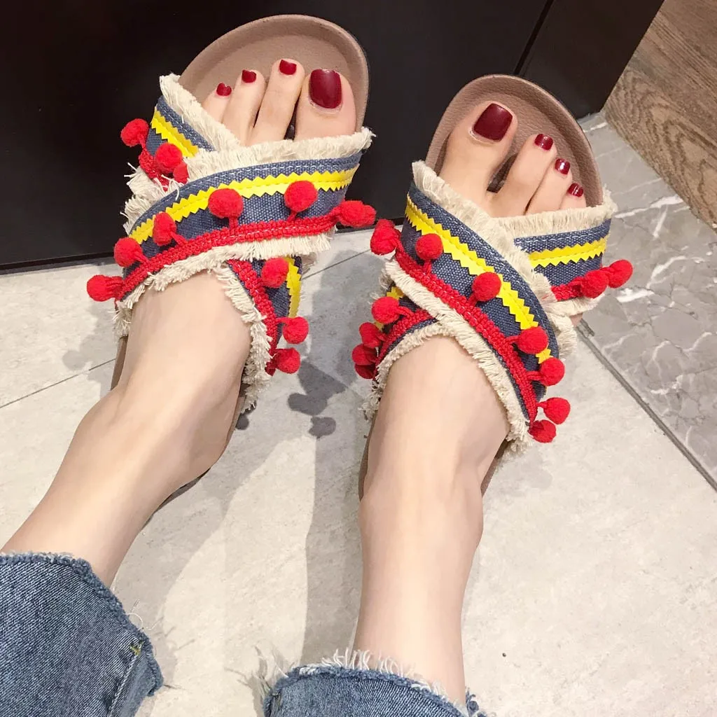 

women's summer footwear women's summer Bohemian Ethnic Style Flat Shoes Female Sandals Rhinestone Sandals Beach Slipper #4gh