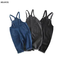 Milancel/Новинка года; детские джинсовые комбинезоны; детские штаны-шаровары в простом стиле; детские комбинезоны; однотонные джинсовые комбинезоны для детей
