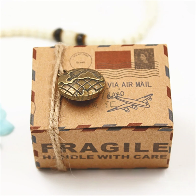 Vintage Wedding Supplies Envelope Air Mail Kraft Paper Candy Box Earth Compass Metal Charms Travel Theme Gift Packaging Rope | Дом и сад
