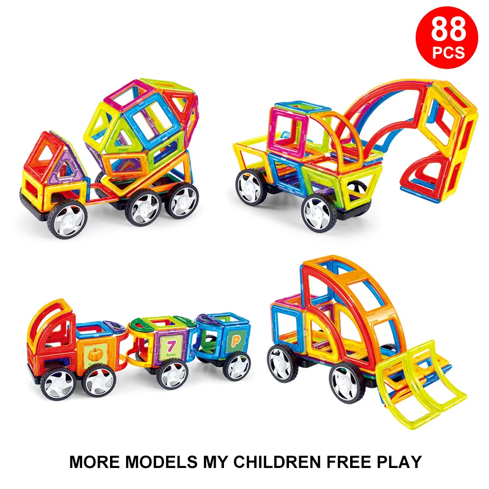

88PCS Standard Size Magnetic construction Blocks 3D Model Building Bricks Children Educational Toys Engineering vehicle