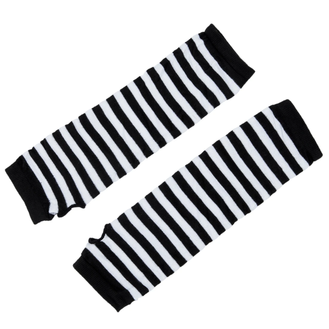 Stylish Winter Warm Black White Striped Long Fingerless Glovesgloves
