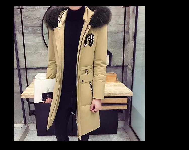 2016 Winter Hooded Thickened Fur Collar Man Warm Down Jacket,Korean Fashion Style Outwear Casual White Duck Down Coat,Hot Sale