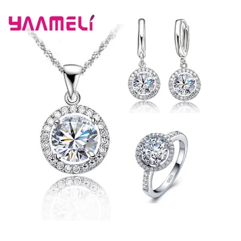 

Romantic 925 Sterling Silver Cubic Zircon Necklace Earring Ring Bridal Jewelry sets for Women Valentines Day Gift