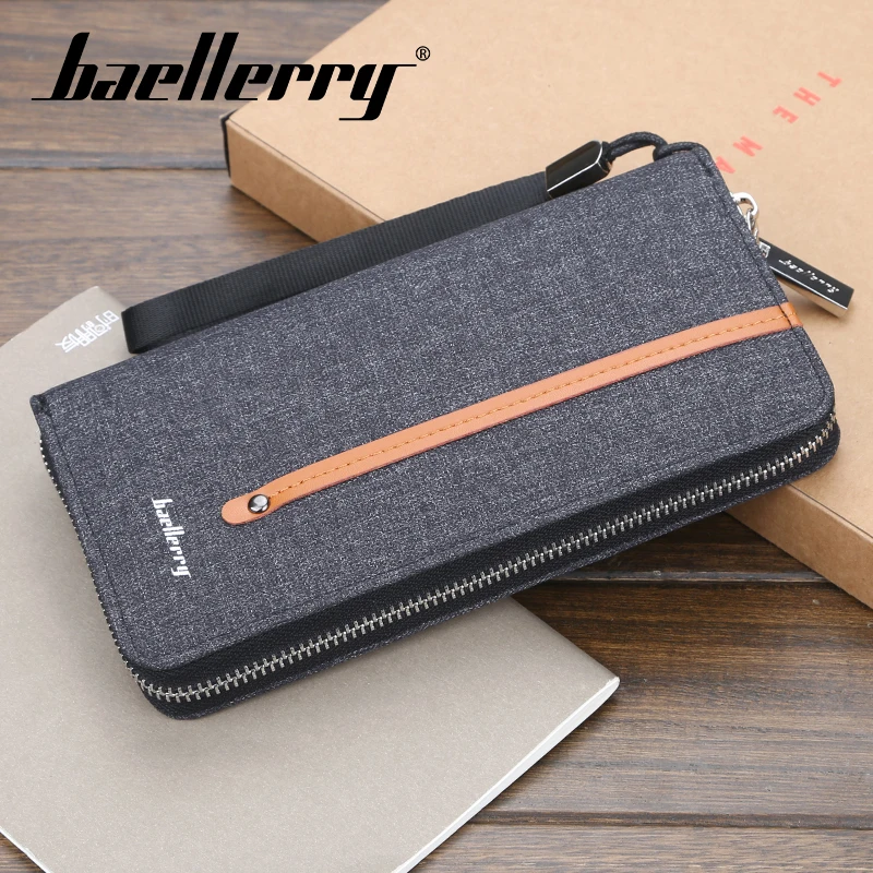 

Baellerry 3 Color Solid Canvas PU Porta Wallet Coin Pocket Card Holder Photo Holder Wallet Men Vintage Zipper Long Note Wallet