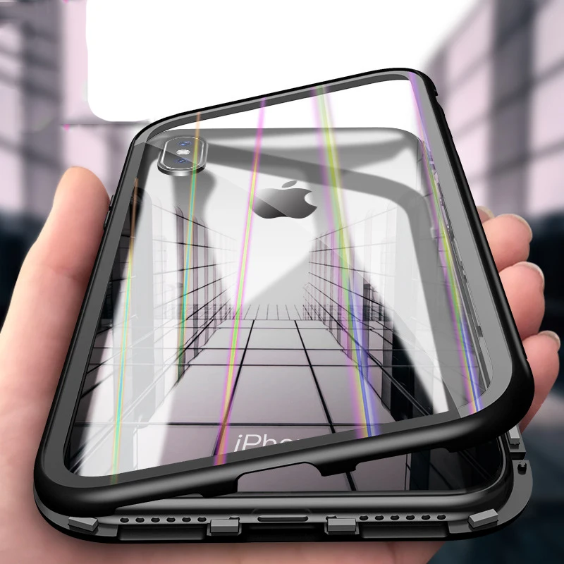 Металлический магнитный адсорбционный чехол для iPhone XS Max XR X 7 8 Plus 360 откидная