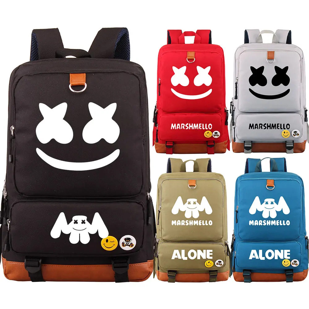 

Electronic Music DJ Marshmello Face Alone Boy Girl School bag Women Bagpack Teenagers Patchwork Canvas Men Student Backpack