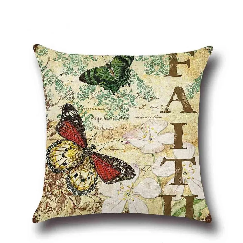 1Pcs 43*43cm Colorful Butterfly Floral Pattern Cotton Linen Throw Pillow Cushion Cover Car Home Sofa Decorative Pillowcase 40234 - Цвет: C