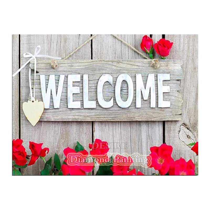 

Desire Diamond Painting Cross Stitch Text WELCOME Letter DIY Diamond Embroidery Needlework Square Full Drill Home Decor PT3102