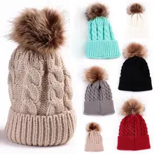 Cute Women Autumn Winter Warm Hat Knitting Wool Cap Soft Crochet Knitted Wool Fur Beanie Pompom Ball Adjustable Hat 2016 New