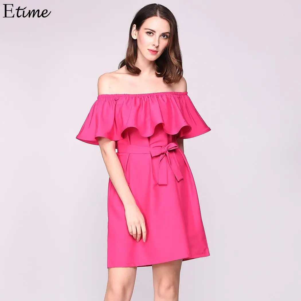 

Ruffles Belted Short Out Solid Shoulder Going Sleeve Off The Dress