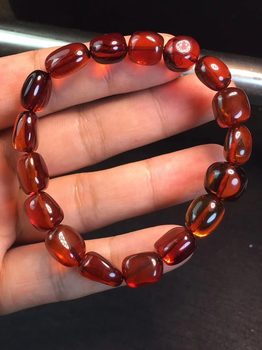 Certificate Natural Blood Amber Bracelet Women Party Gift Stretch Crystal 12x10mm Stretch Oval Beads Bracelet Jewelry