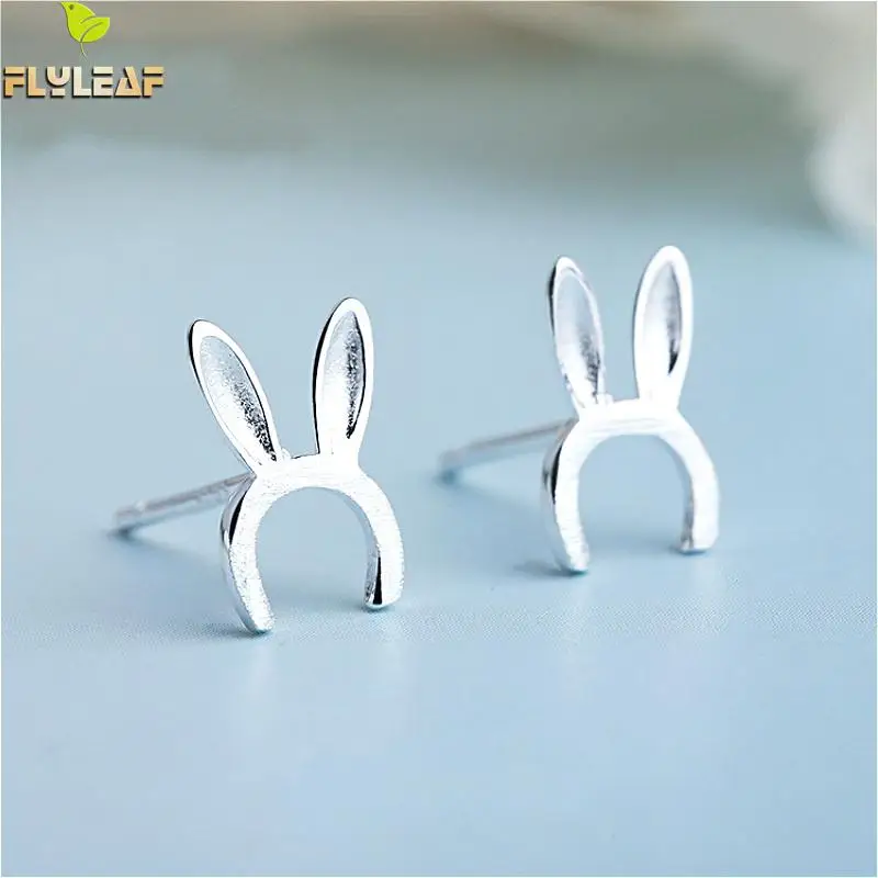 

Flyleaf 925 Sterling Silver Matte Rabbit Ear Stud Earrings For Women Prevent Allergies Simple Cute Fashion Lady Jewellery