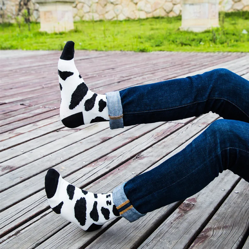 CHAOZHU Новое поступление черно-белые жаккардовые далматинцы узор унисекс для мужчин и женщин модные счастливые носки длина до лодыжки хлопковые носки