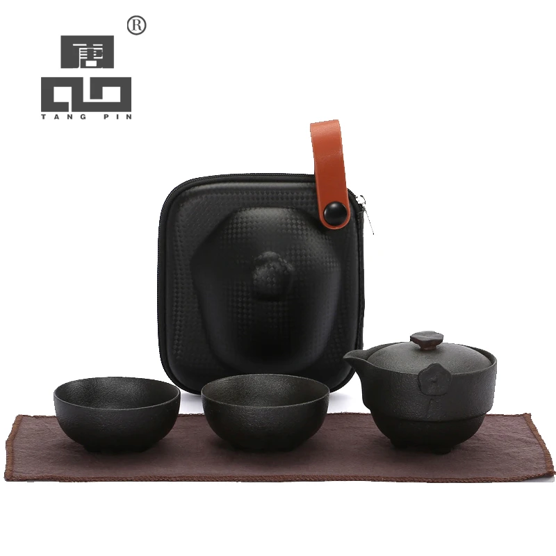 TANGPIN black crockery ceramic teapot with 2 teacups a tea sets portable travel | Дом и сад
