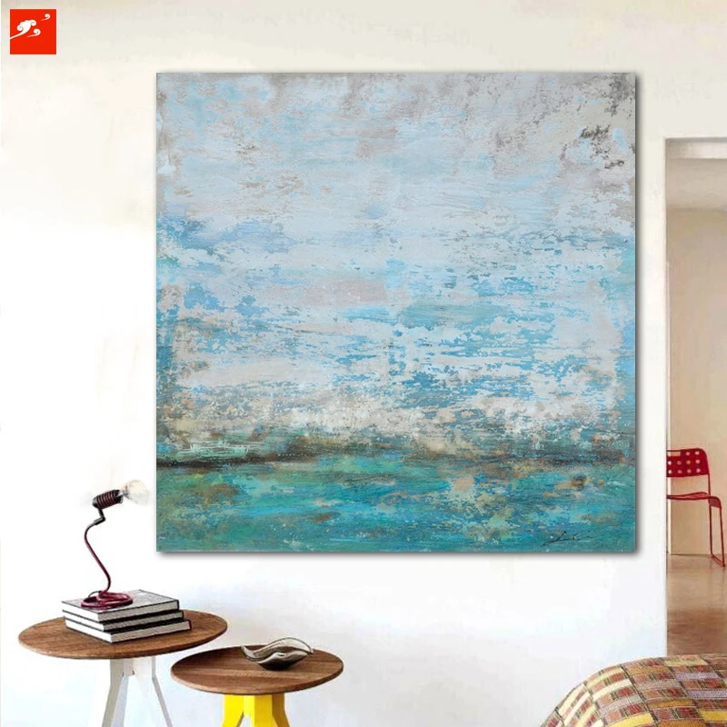 2016 Summer Blue Colour Perception Abstract Wall Art Handmade Oil Painting Canvas Prints for Home Living Room Decoration | Дом и сад