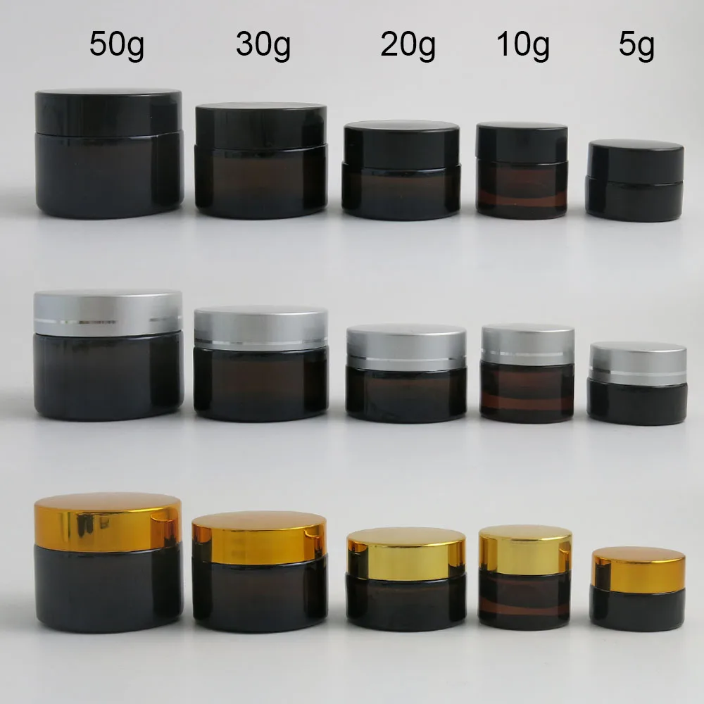 

24 X Travel Empty 5g 10g 20g 30g 30ml 50g amber glass cream jar 1oz skin care box pot 30cc glass cosmetic packaging container