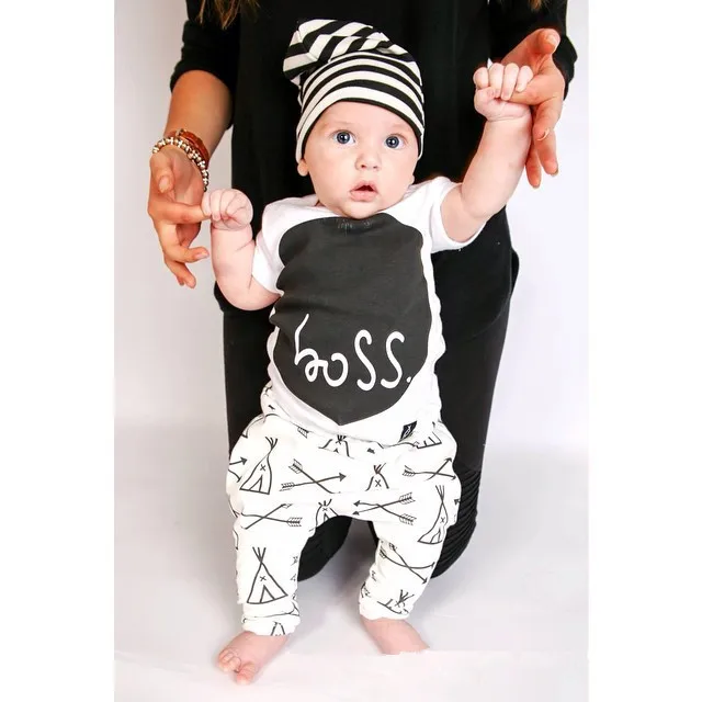 

2019 Fashion kis suit baby clothing set letter boss short T shirt + pants cool baby boy clothes lovely baby girl cothes Outfits