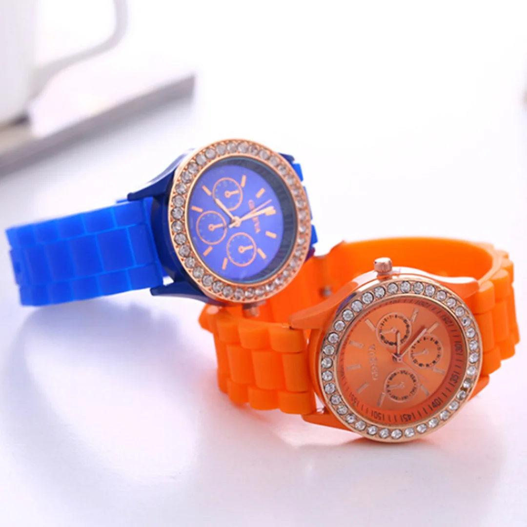 Geneva Casual Watch Women Crystal Dress Watch 2017 Quartz men Silicone watches Unisex Wristwatch Sports watch relogio feminino